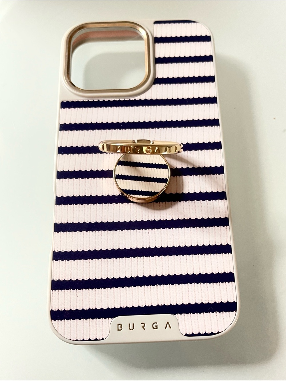 Navy & White Stripe Phone Case with Gold Ring Holder